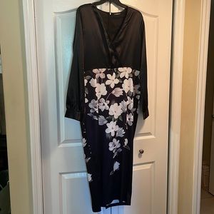 Womens satin black dress with floral design